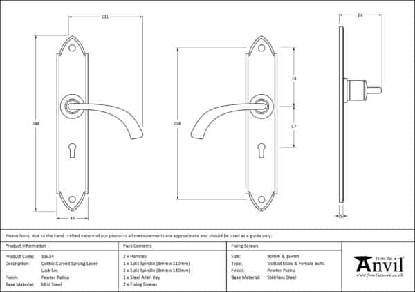 Pewter Gothic Curved Sprung Lever Lock Set 2