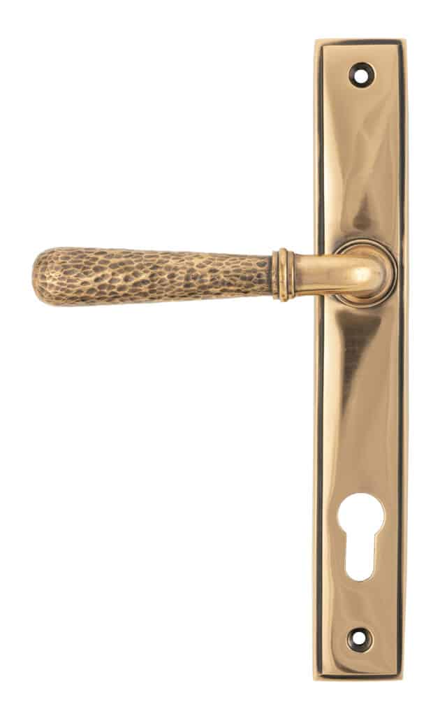 Polished Bronze Hammered Newbury Slimline Espag. Lock Set 1