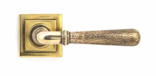 Aged Brass Hammered Newbury Lever on Rose Set (Square) 2