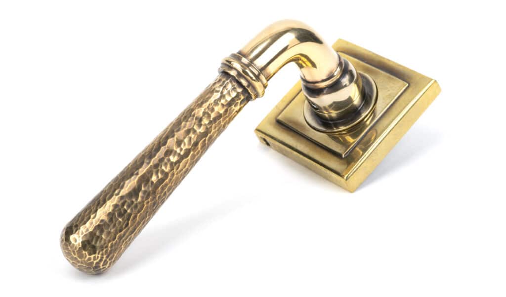 Aged Brass Hammered Newbury Lever on Rose Set (Square) 1