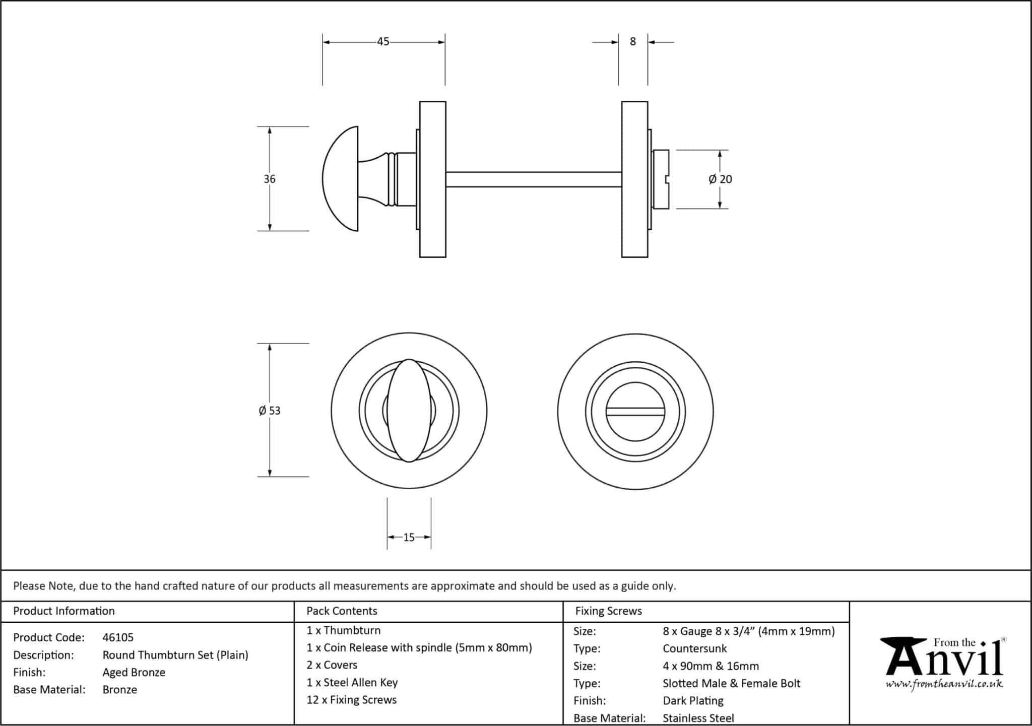 Aged Bronze Round Thumbturn Set (Plain) 3