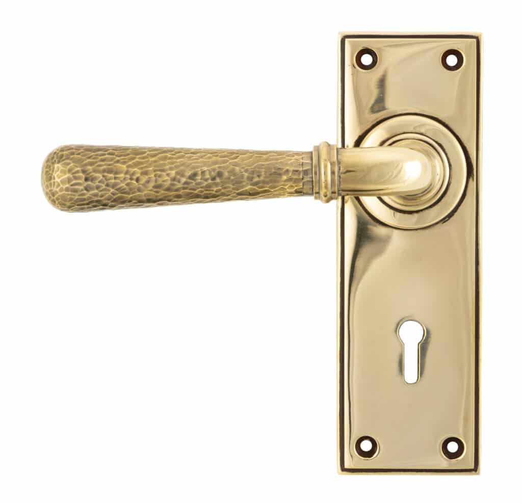 Aged Brass Hammered Newbury Lever Lock Set 1