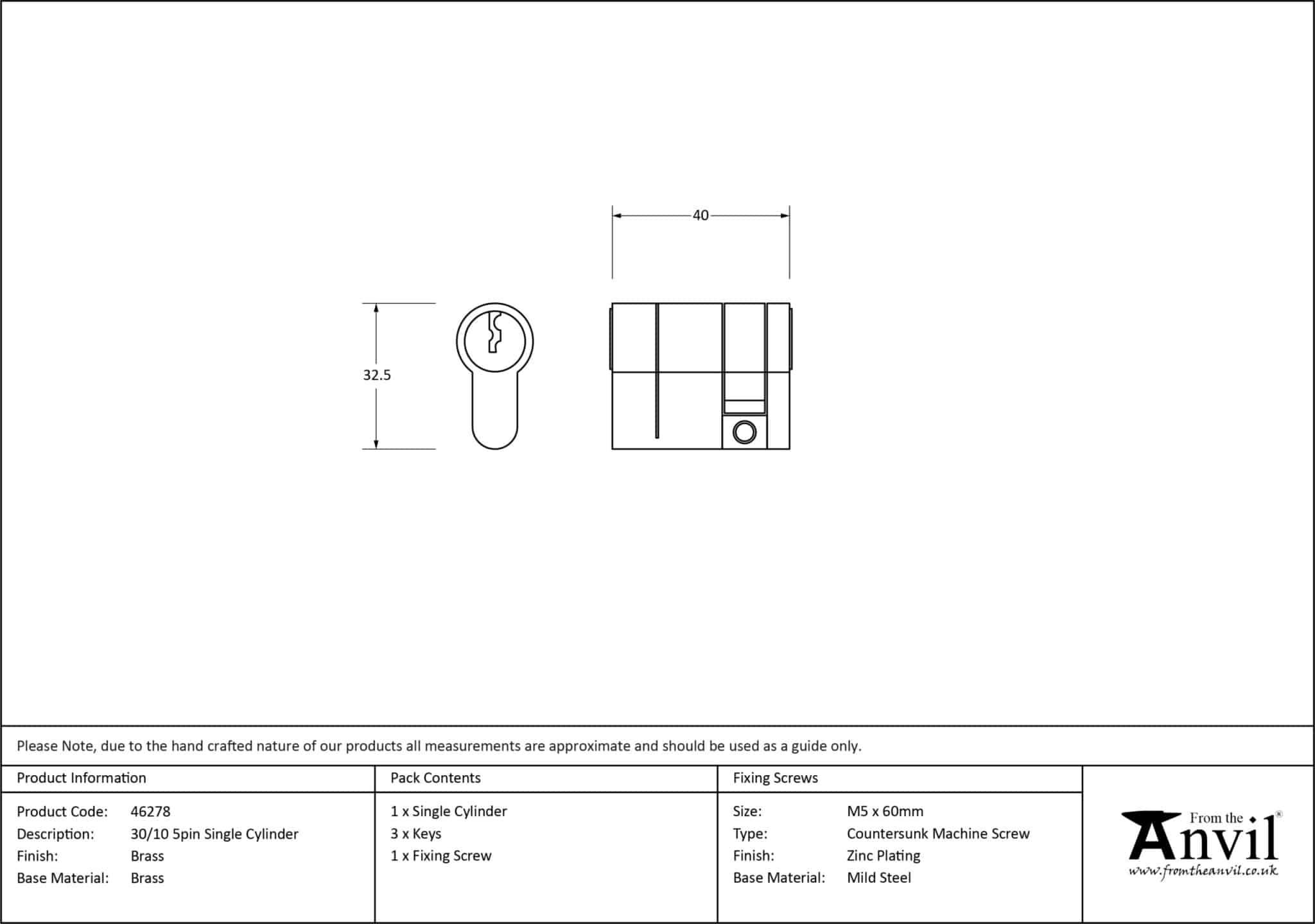 Lacquered Brass 30/10 5pin Single Cylinder 3
