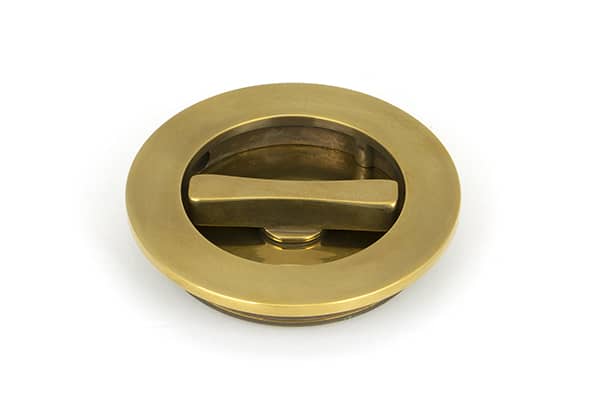 Aged Brass 75mm Art Deco Round Pull - Privacy Set 2