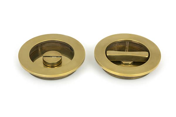 Aged Brass 75mm Art Deco Round Pull - Privacy Set 1