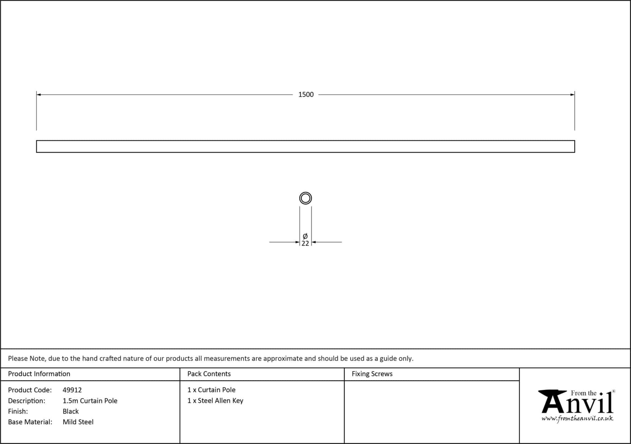 Black 1.5m Curtain Pole 2