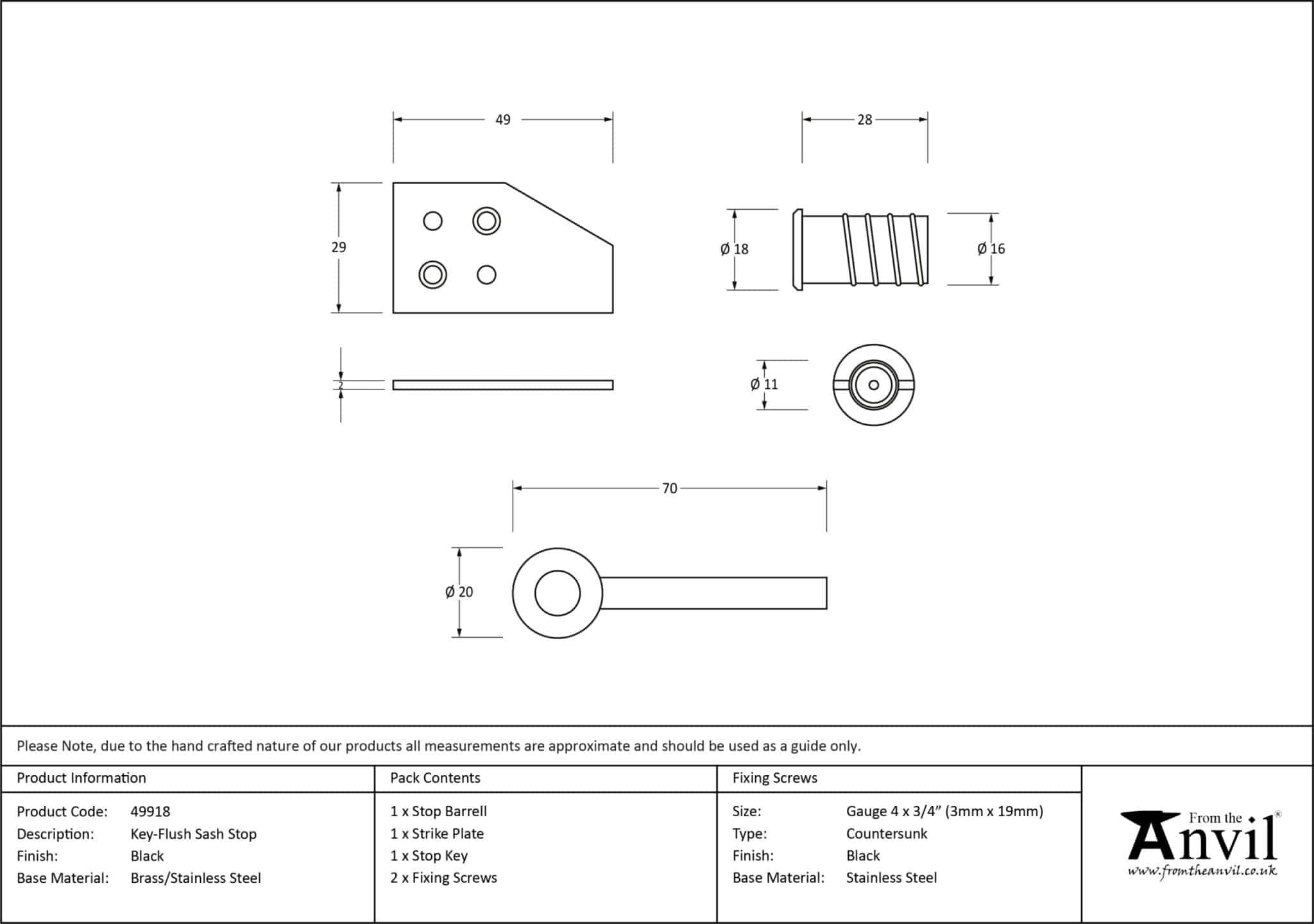 Black Key-Flush Sash Stop 3