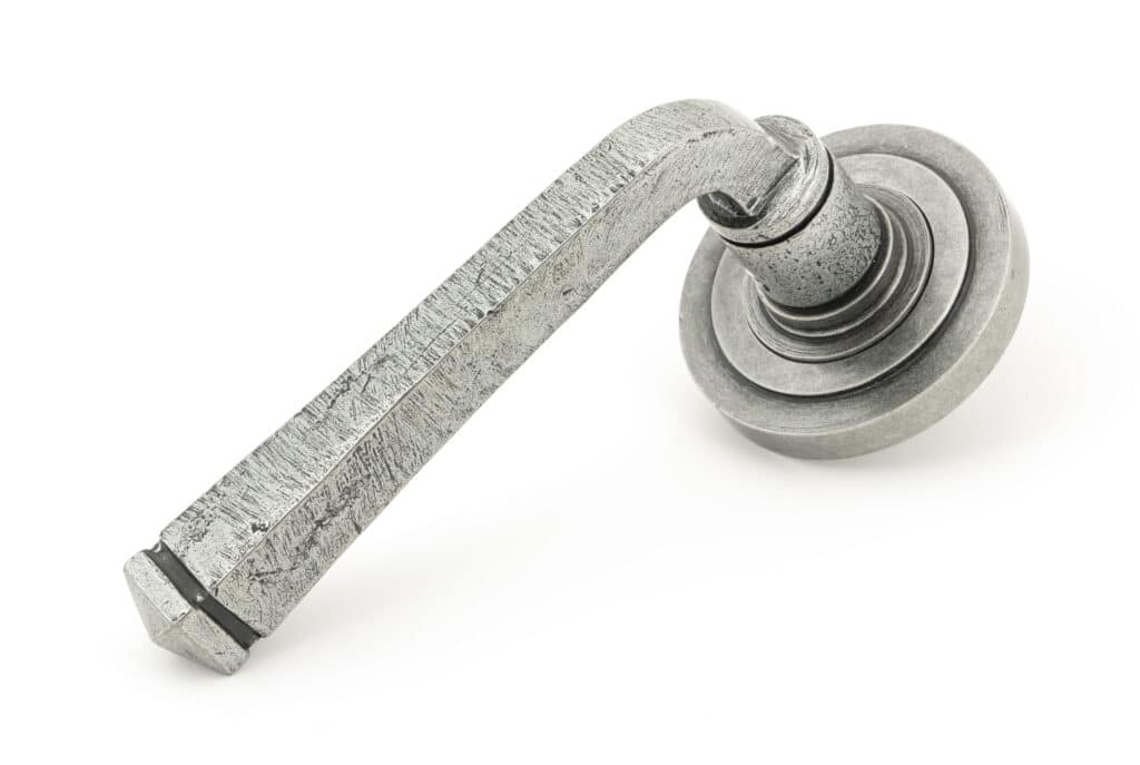 Pewter Avon Round Lever on Rose Set (Art Deco) - Unsprung 1