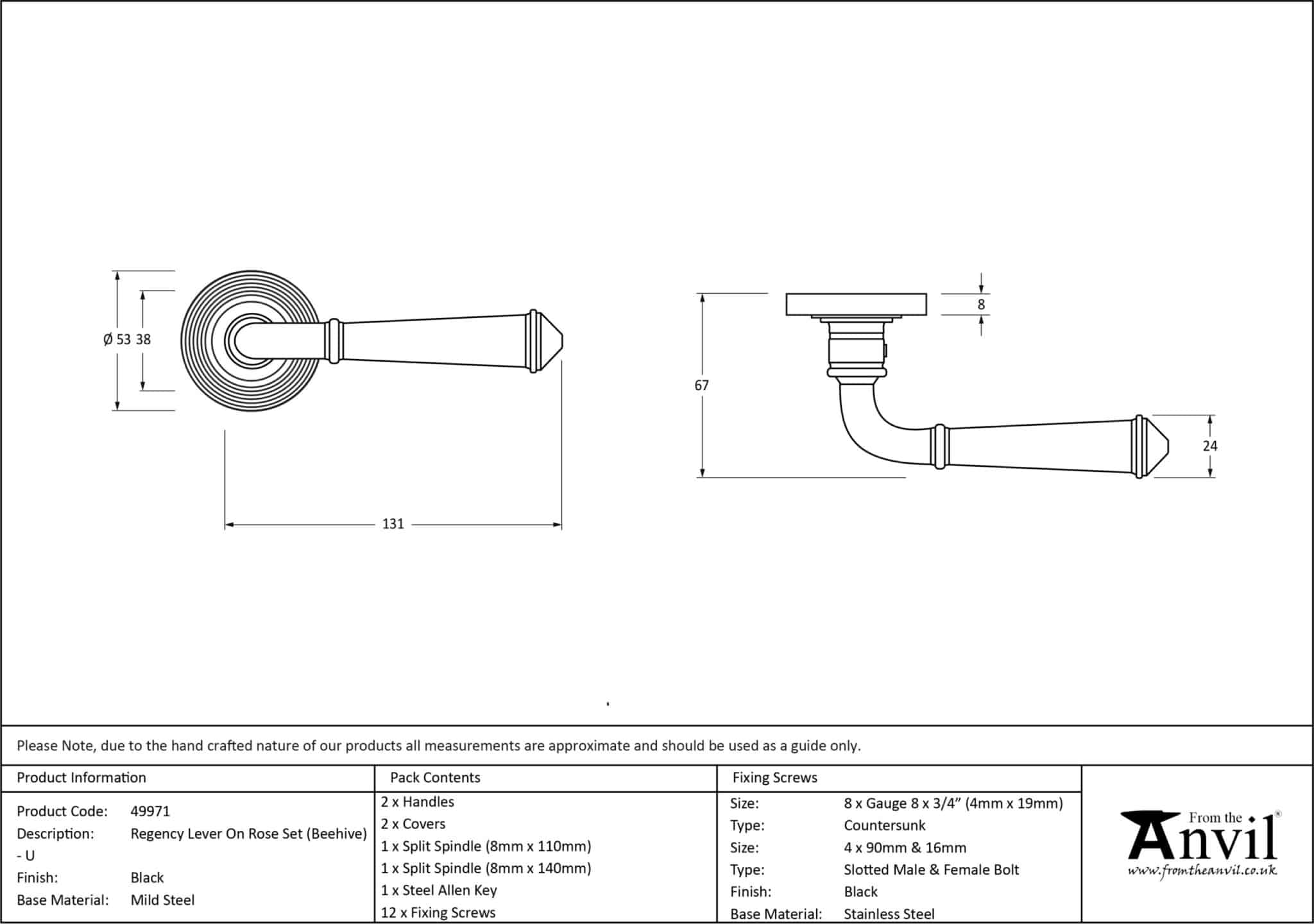 Black Regency Lever on Rose Set (Beehive) - Unsprung 3