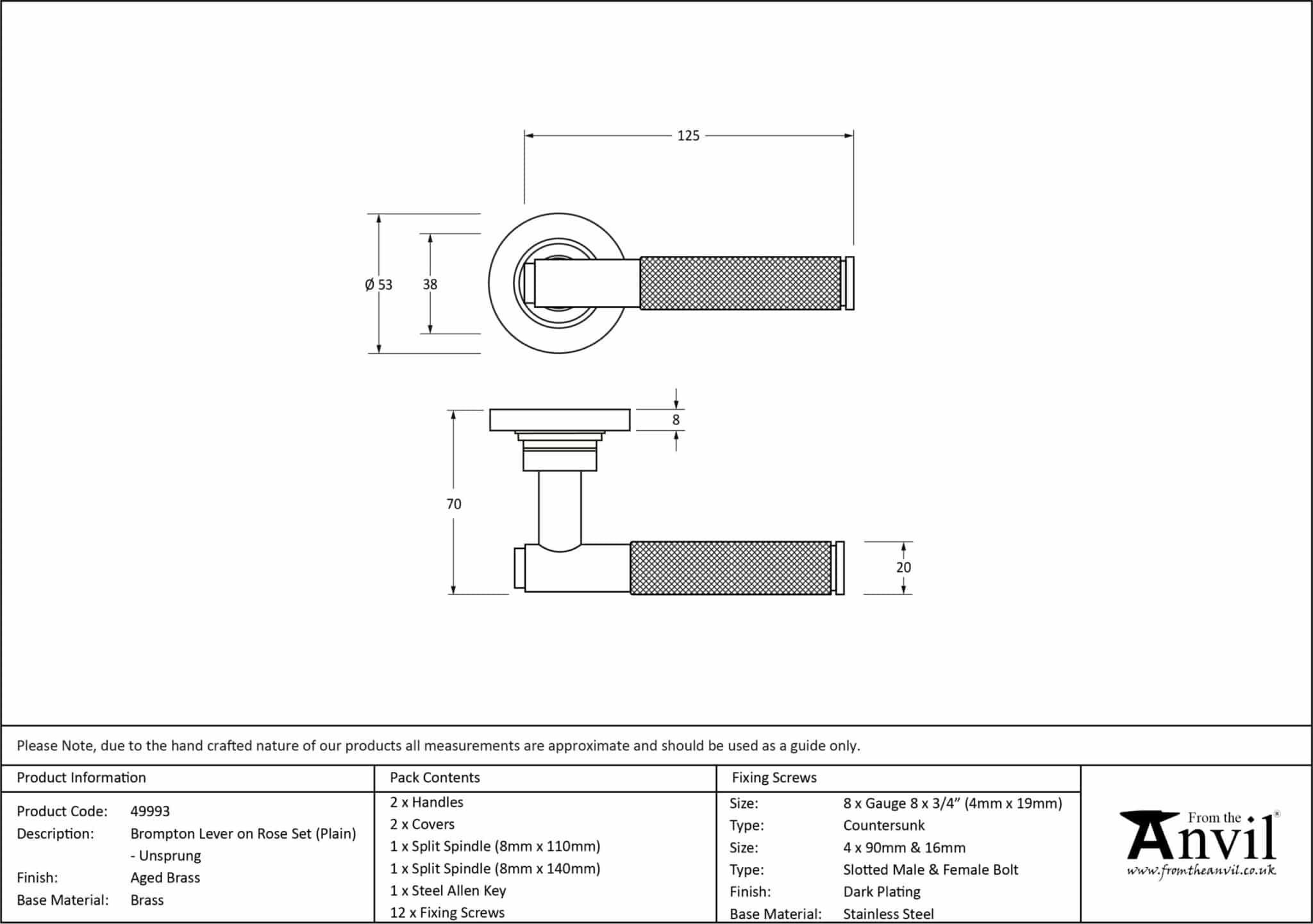 Aged Brass Brompton Lever on Rose Set (Plain) - Unsprung 3