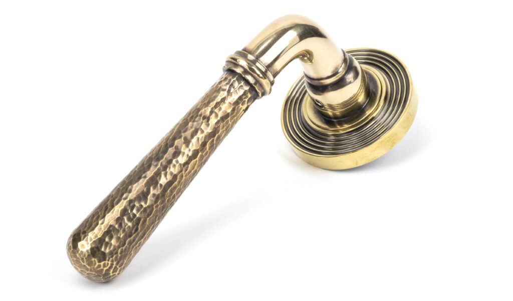 Aged Brass Hammered Newbury Lever on Rose Set (Beehive) - Unsprung 1