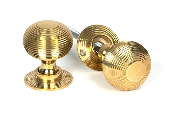 Polished Brass Heavy Beehive Mortice/Rim Knob Set 1