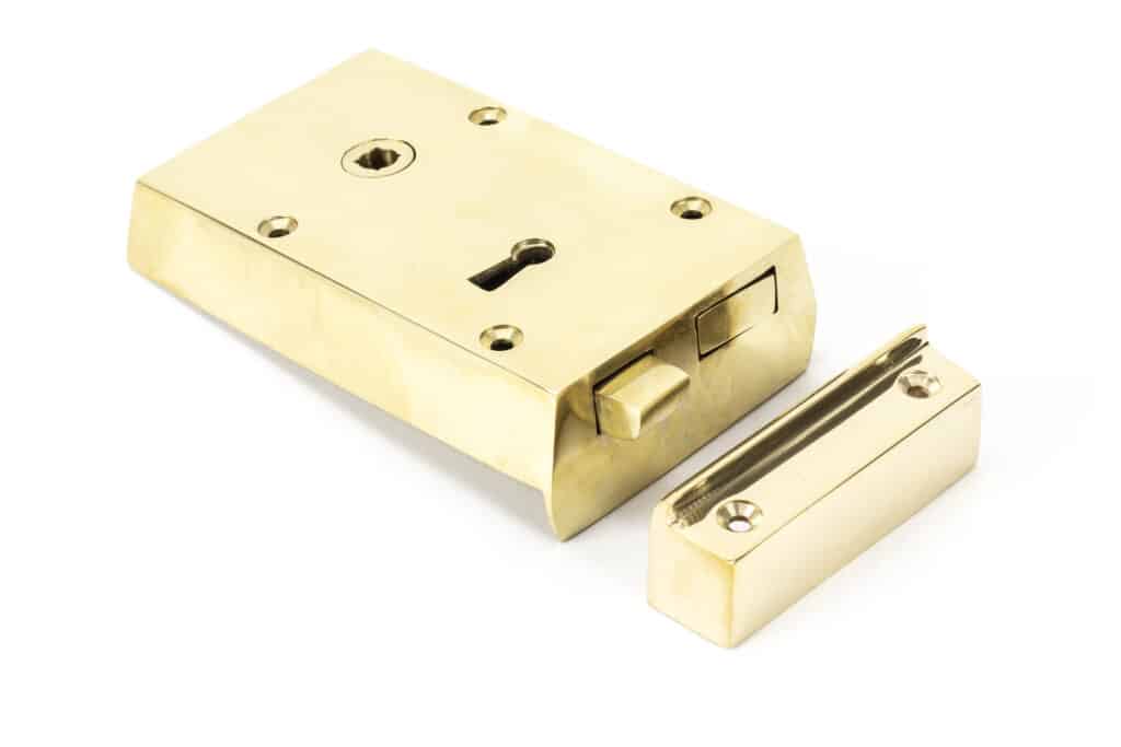 Polished Brass Left Hand Rim Lock - Small 1