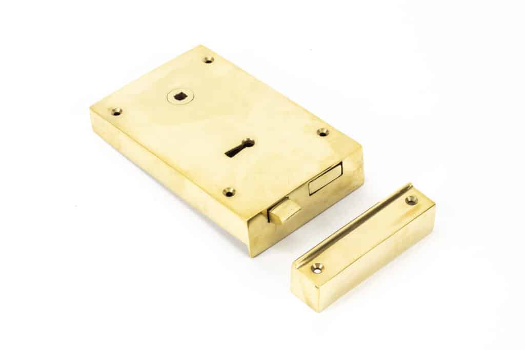 Polished Brass Left Hand Rim Lock - Large 1