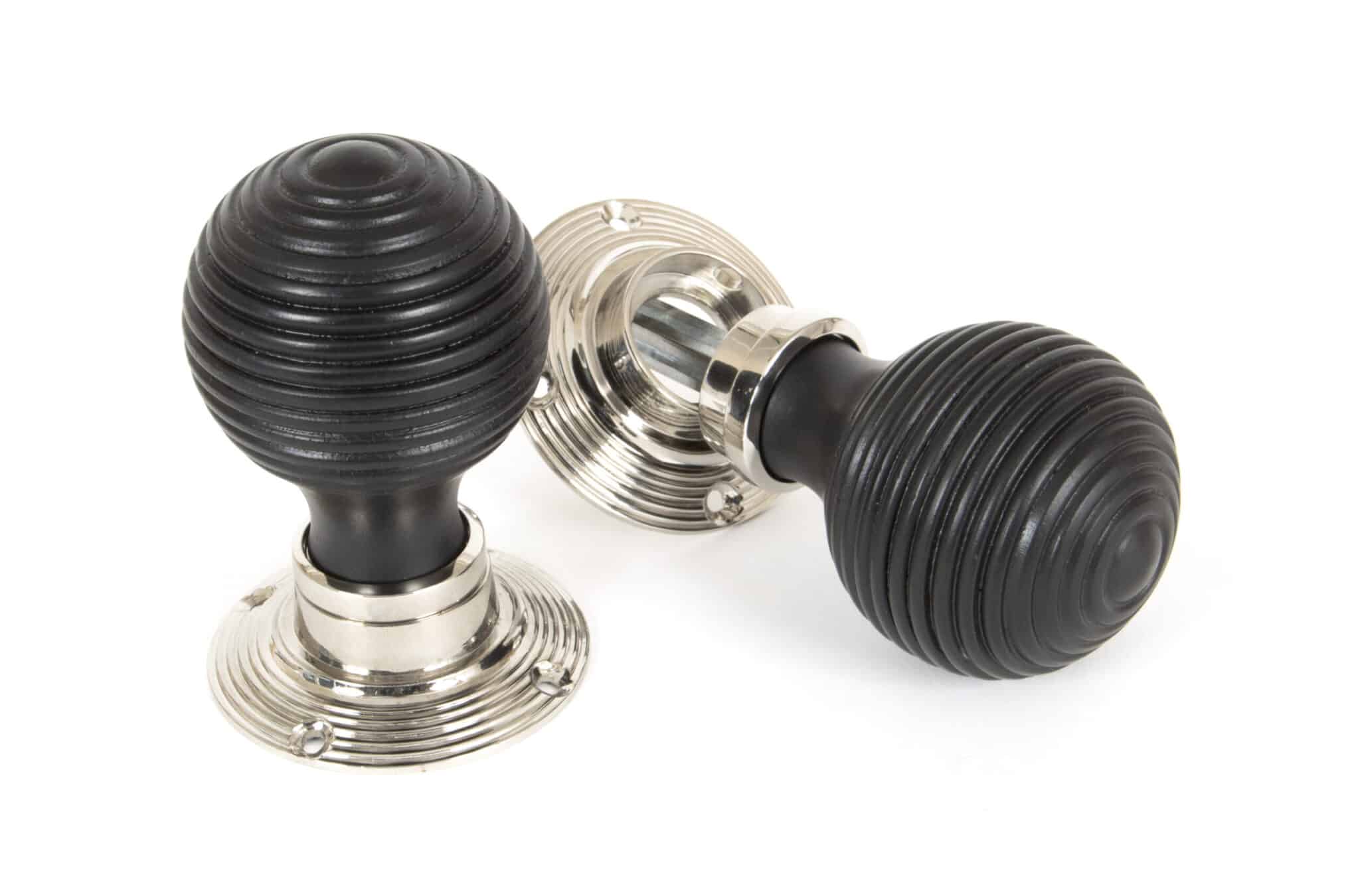Ebony and PN Beehive Mortice/Rim Knob Set 1