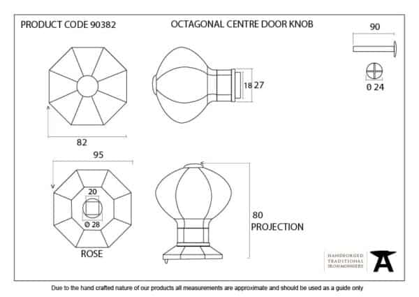 Black Octagonal Centre Door Knob - Internal 3