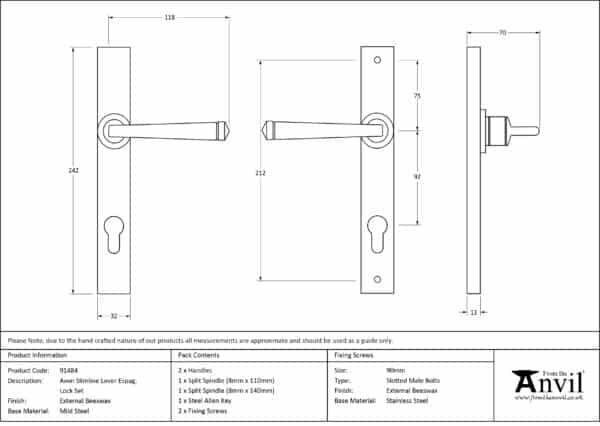 External Doors Beeswax Avon Slimline Lever Espag. Lock Set 3