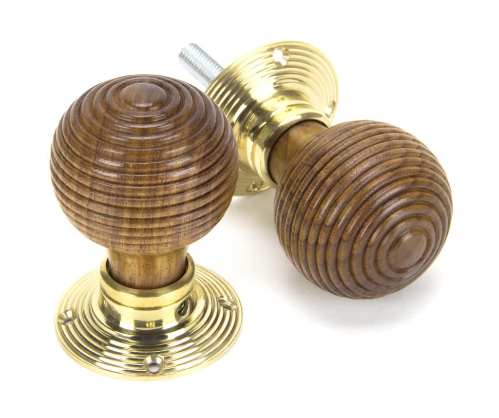 Rosewood & Polished Brass Beehive Mortice/Rim Knob Set 1