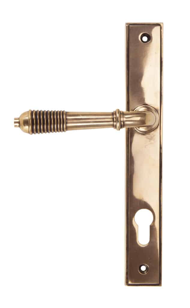 Polished Bronze Reeded Slimline Lever Espag. Lock 1