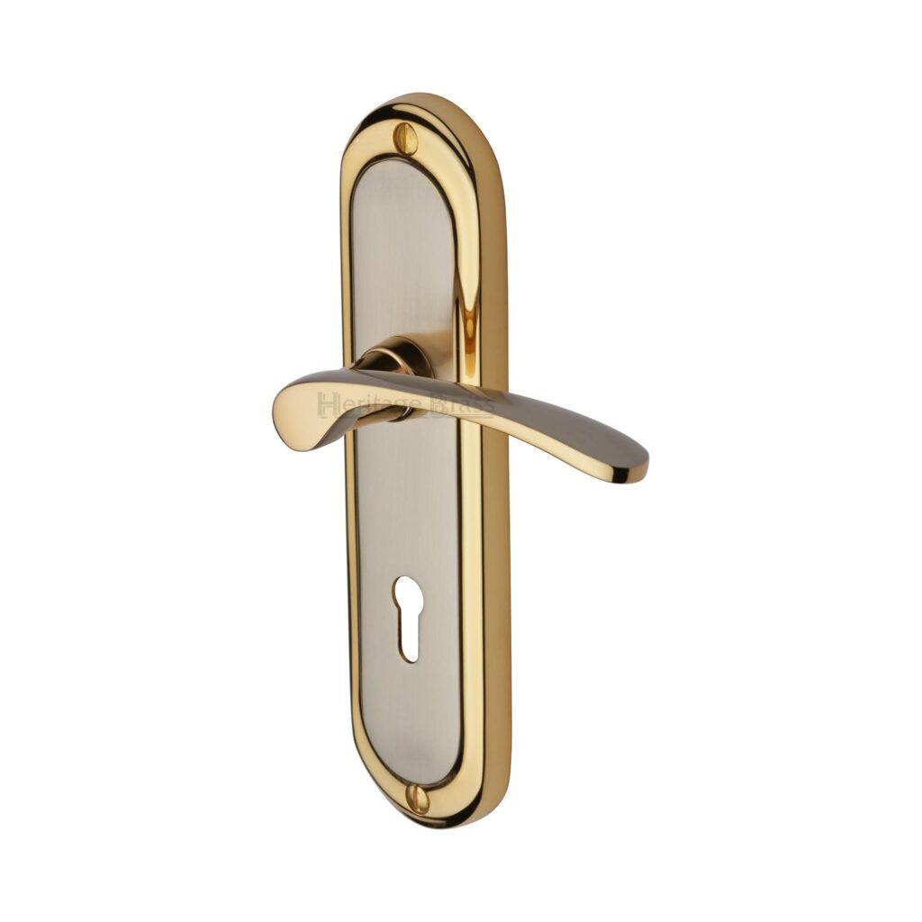 Heritage Brass Door Handle Lever Lock Ambassador Design Satin Brass Finish 1