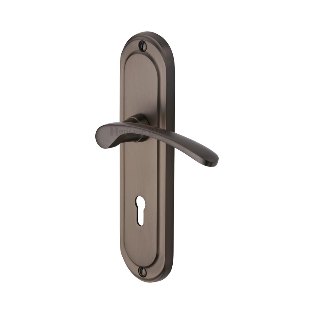 Heritage Brass Door Handle Lever Lock Ambassador Design Satin Nickel Finish 1