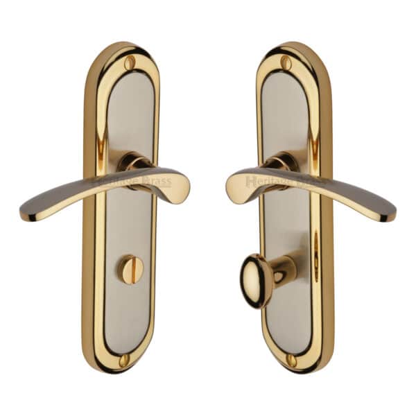 Heritage Brass Door Handle for Bathroom Ambassador Design Satin Brass Finish 1