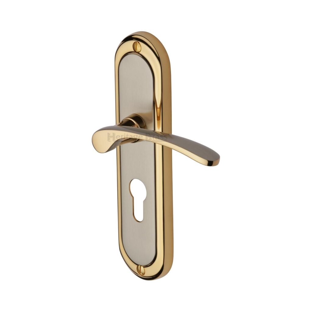 Heritage Brass Door Handle for Euro Profile Plate Ambassador Design Satin Brass Finish 1