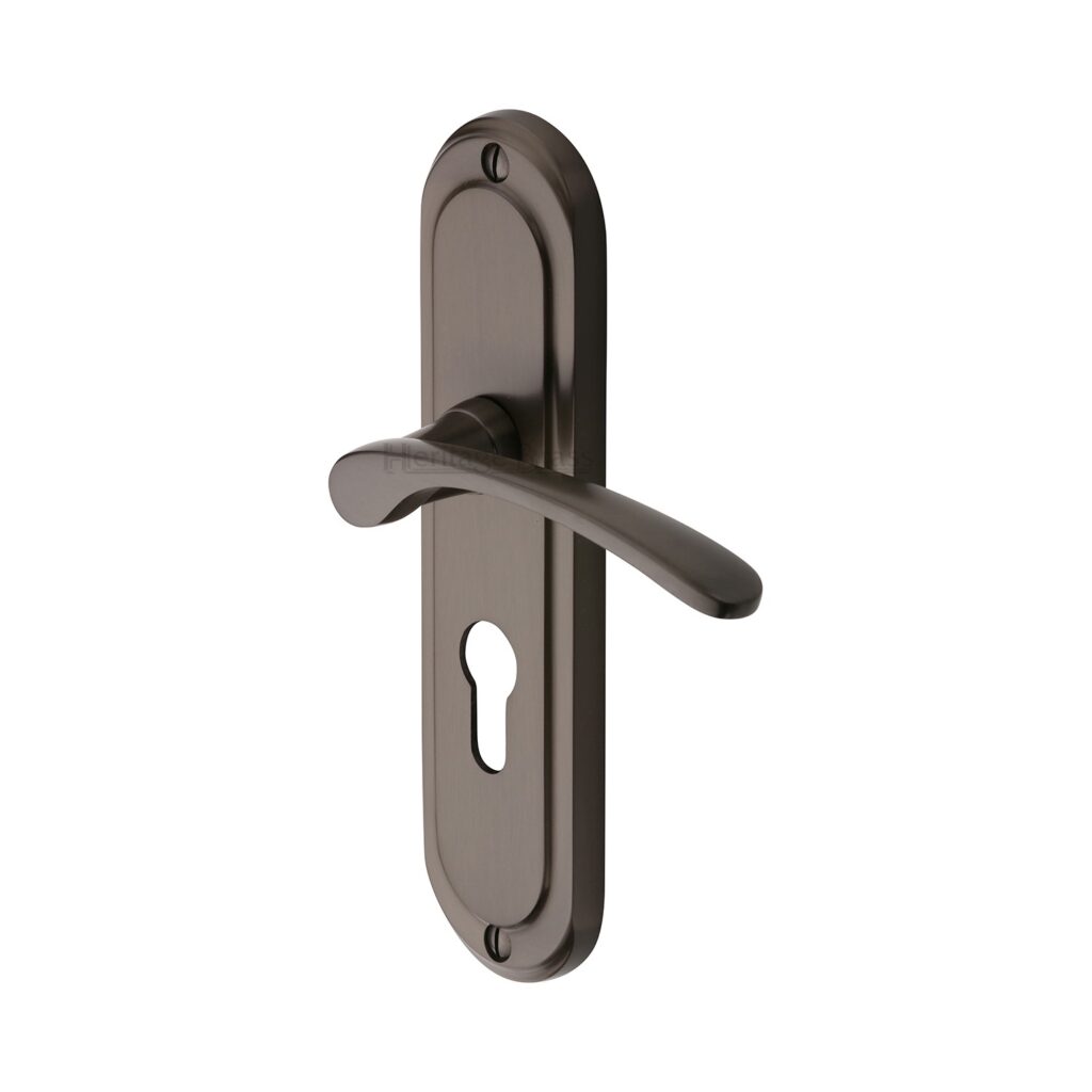 Heritage Brass Door Handle for Euro Profile Plate Ambassador Design Satin Nickel Finish 1