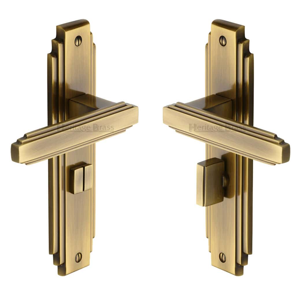 Heritage Brass Door Handle for Bathroom Astoria Design Satin Nickel Finish 1