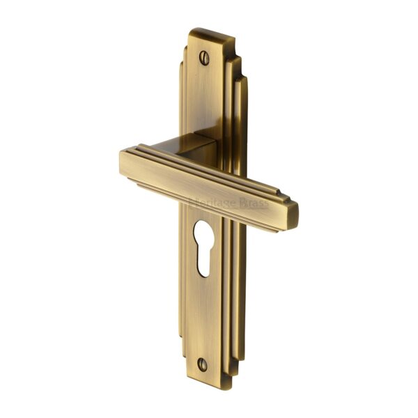 Heritage Brass Door Handle Euro Profile Astoria Design Satin Nickel Finish 1
