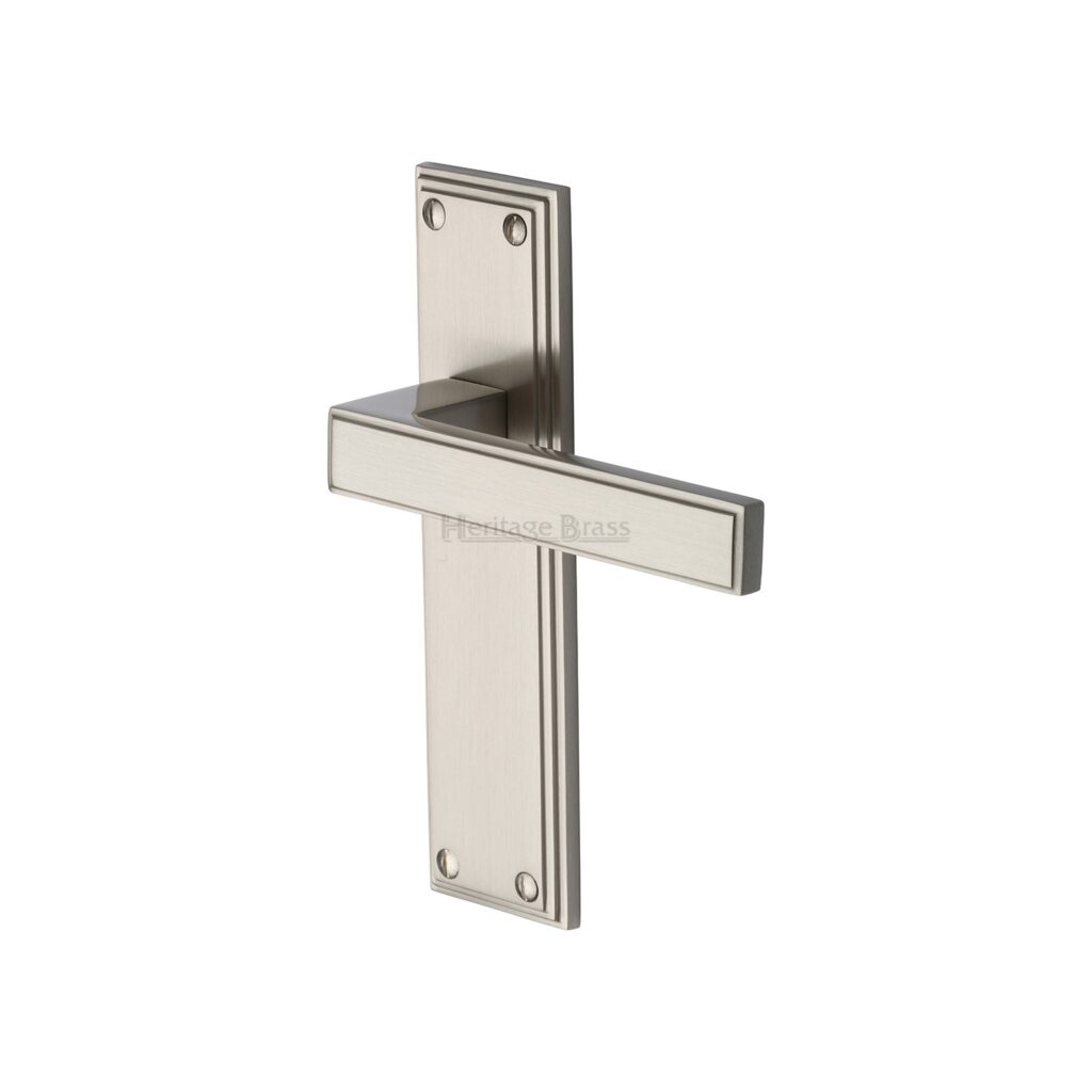 Heritage Brass Door Handle for Bathroom Atlantis Design Satin Brass Finish 1