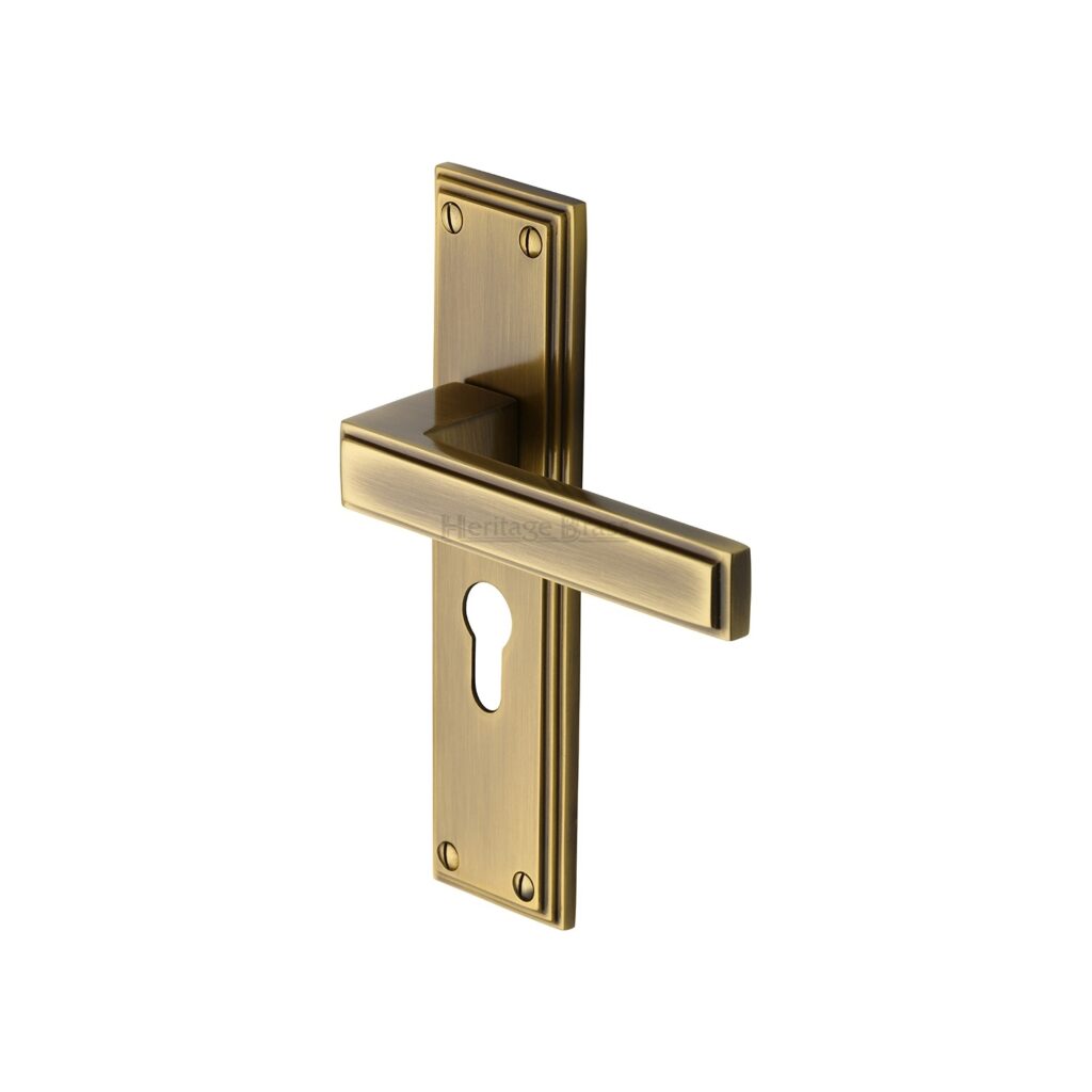 Heritage Brass Door Handle Euro Profile Atlantis Design Satin Nickel Finish 1