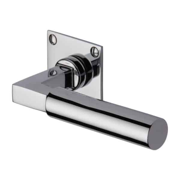 Heritage Brass Door Handle Lever Latch on Square Rose Delta BH Design Polished Chrome Finish 1