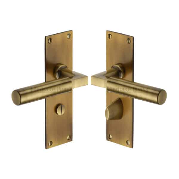 Heritage Brass Door Handle for Bathroom Bauhaus Design Satin Nickel Finish 1