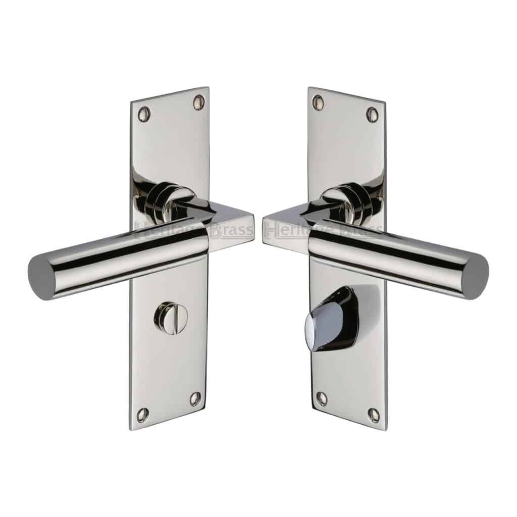 Heritage Brass Door Handle for Euro Profile Plate Bauhaus Design Polished Chrome Finish 1