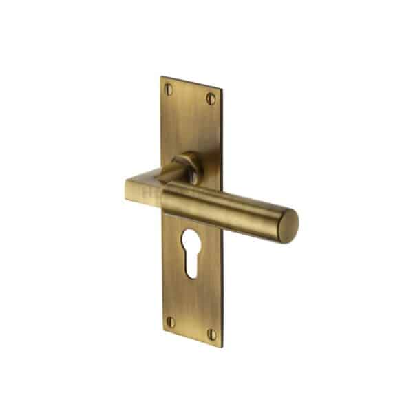 Heritage Brass Door Handle for Euro Profile Plate Bauhaus Design Satin Nickel Finish 1