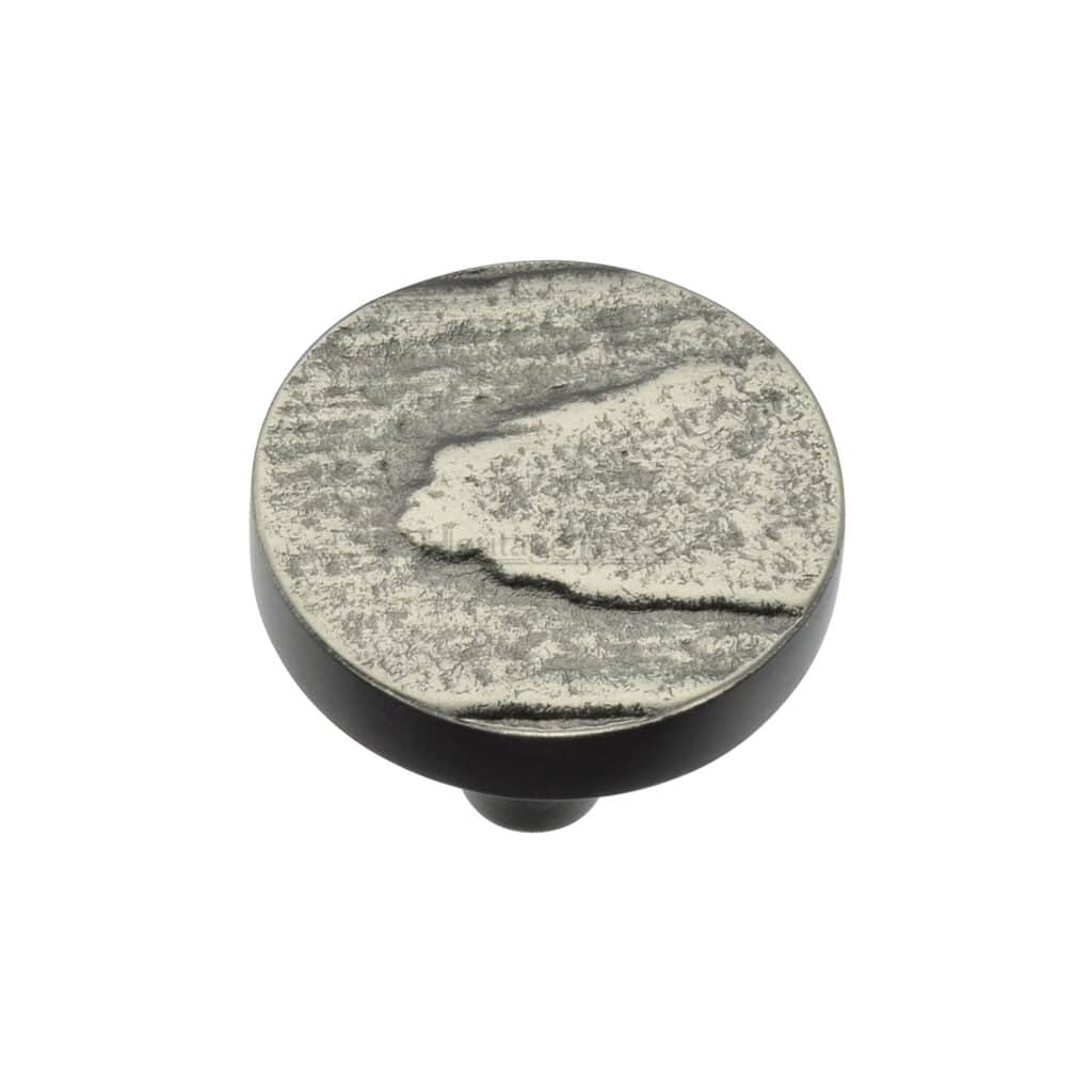 Heritage Brass Cabinet Knob Round Hammered Design with Rose 38mm Polished Nickel finish 1