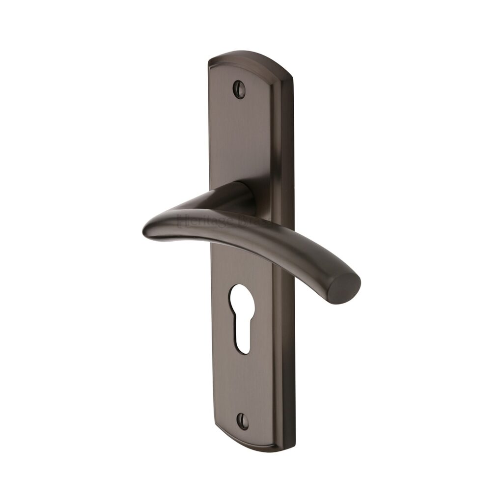 Heritage Brass Door Handle Lever Latch on Square Rose Linear Square Design Satin Brass Finish 1