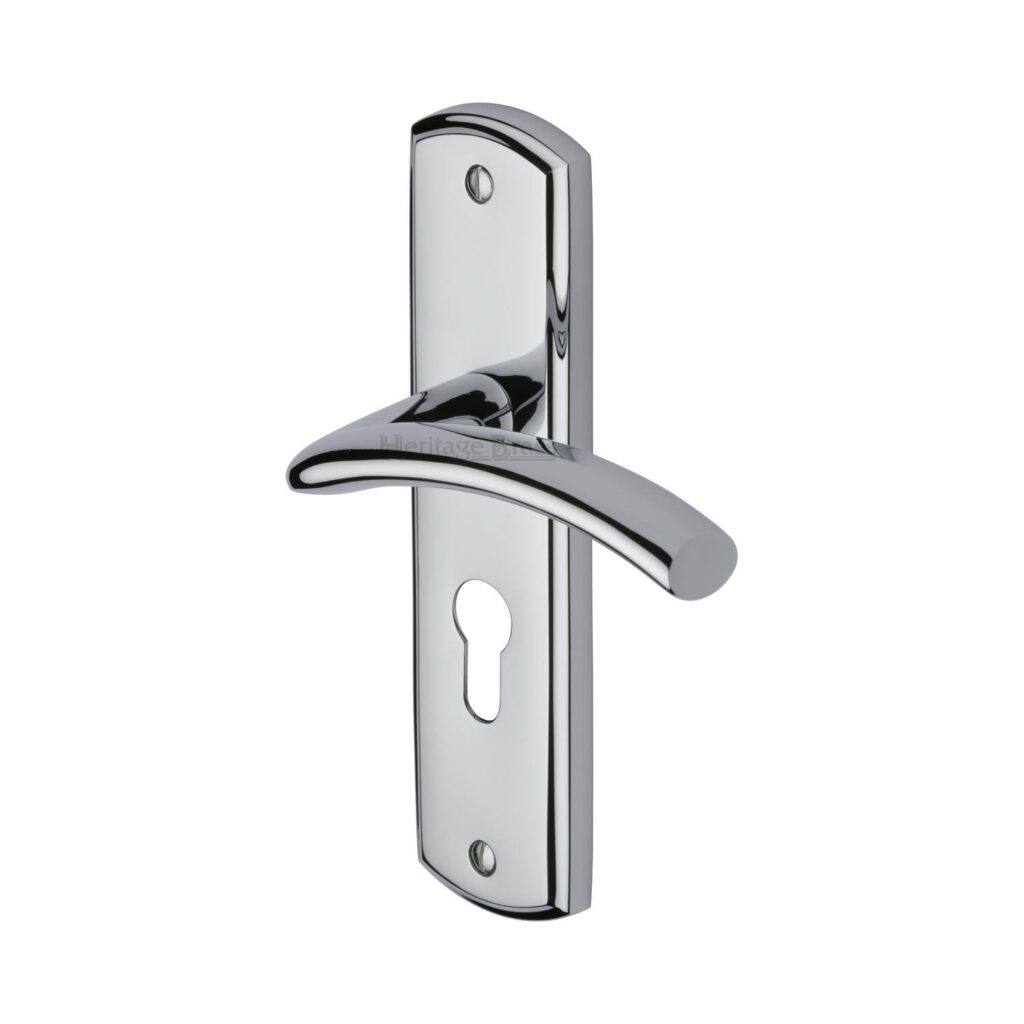 Heritage Brass Door Handle Lever Latch on Square Rose Linear Square Design Satin Nickel Finish 1