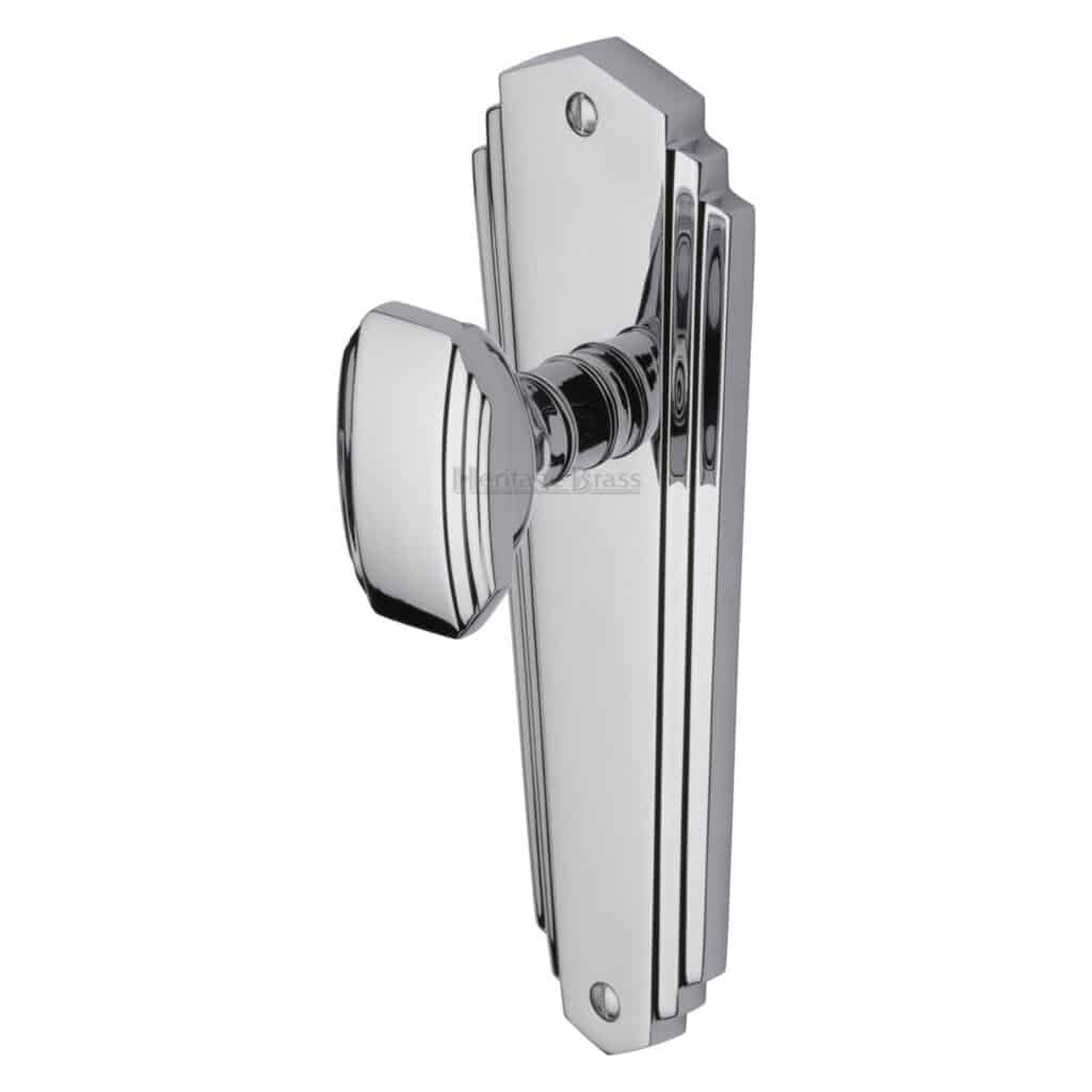 Heritage Brass Door Handle Lever Lock Delta Design Polished Chrome Finish 1