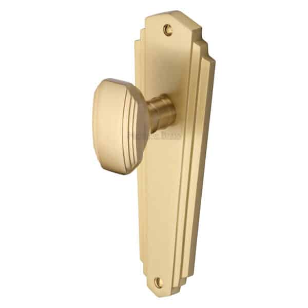 Heritage Brass Door Handle Lever Lock Delta Design Satin Brass Finish 1