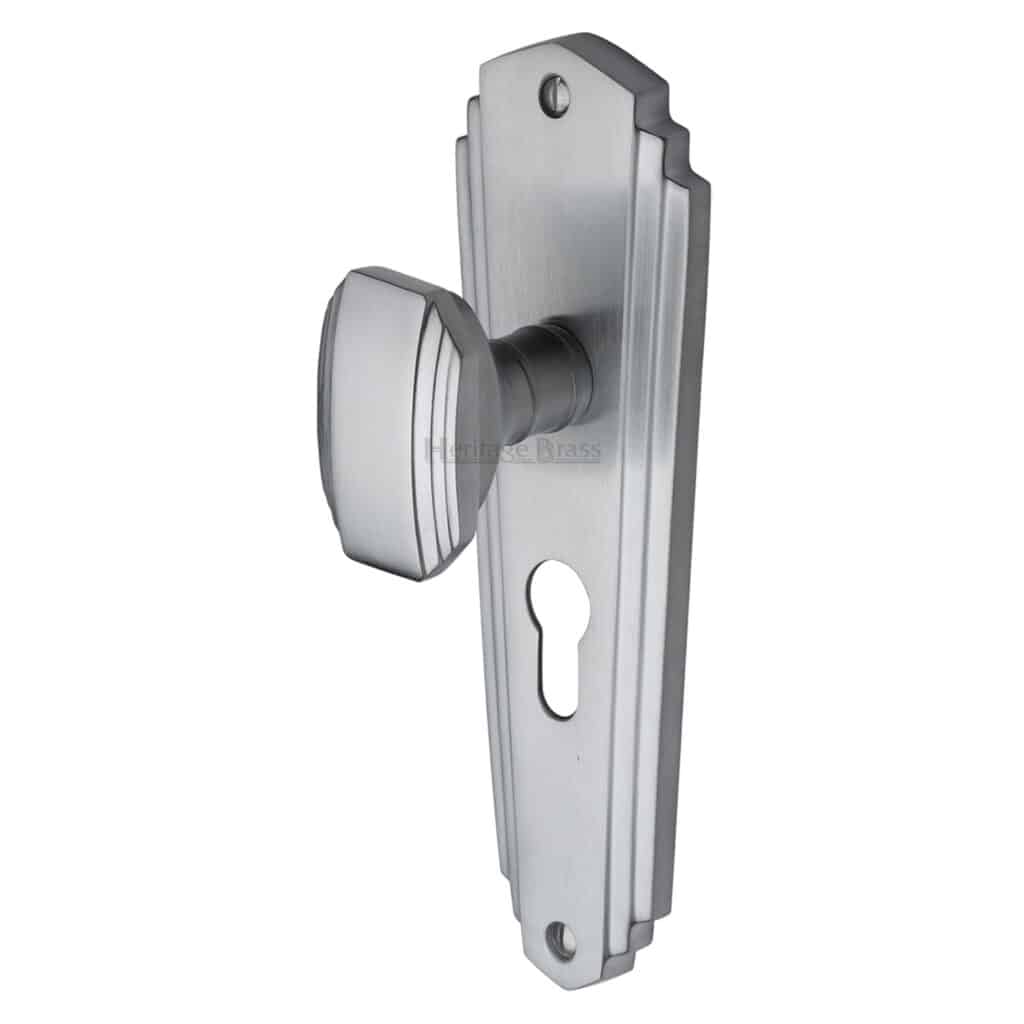 Heritage Brass Door Handle for Euro Profile Plate Delta Design Satin Brass Finish 1