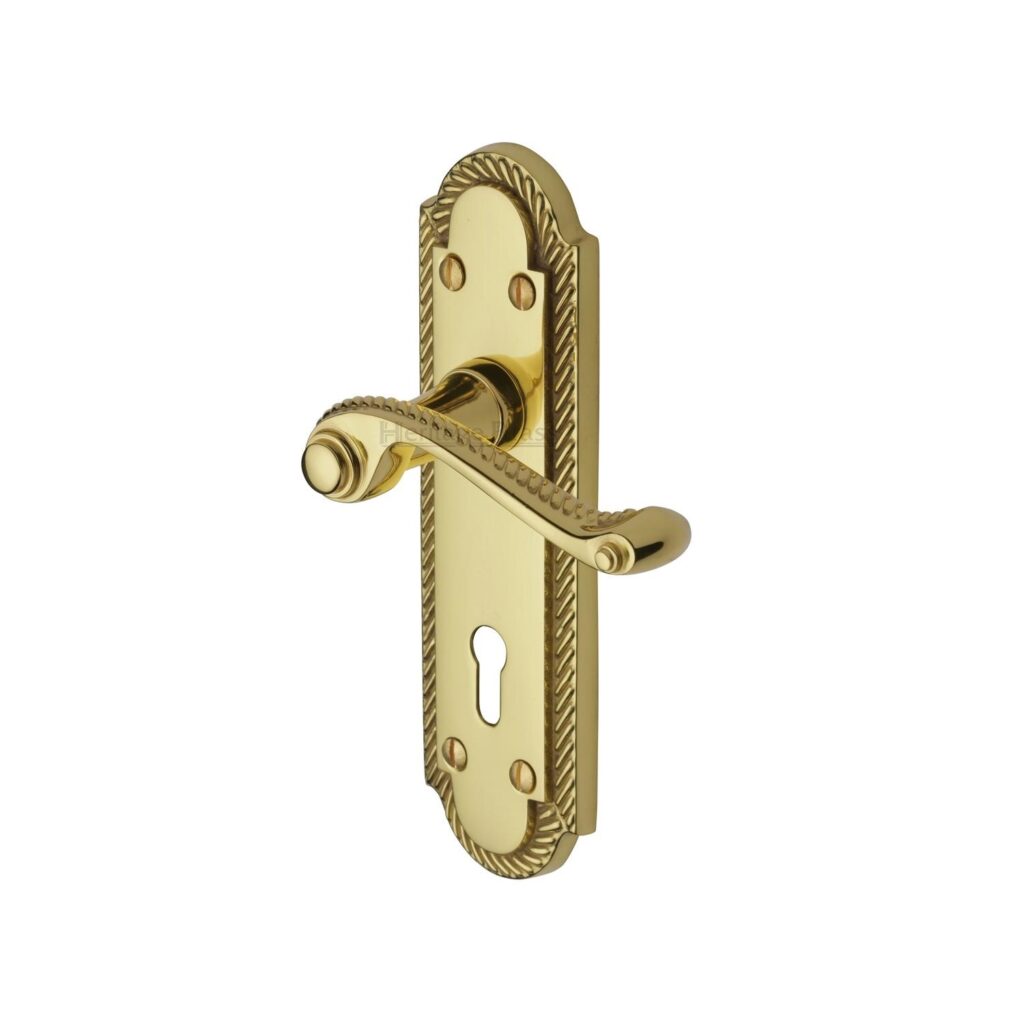 Heritage Brass Door Handle for Euro Profile Plate Howard Design Polished Brass Finish 1