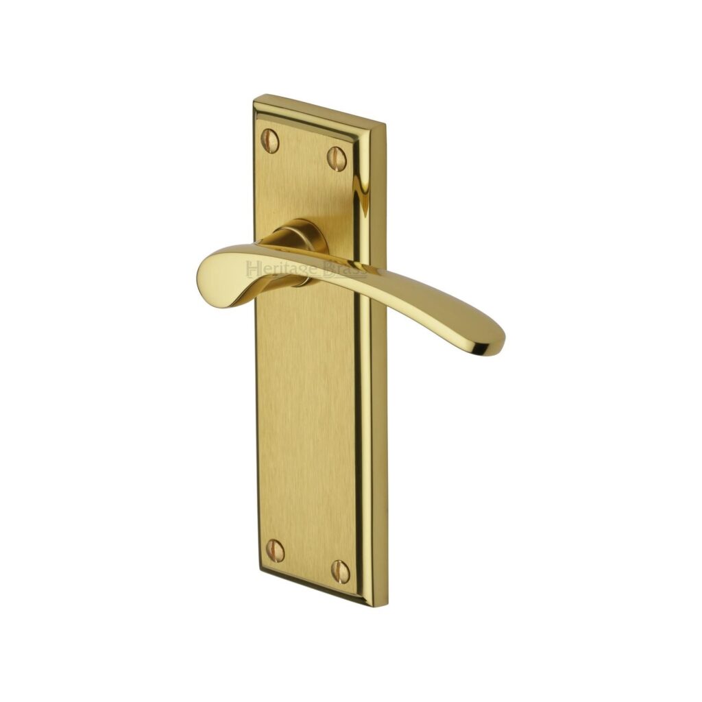Heritage Brass Door Handle Lever Lock Metro Design Satin Brass Finish 1