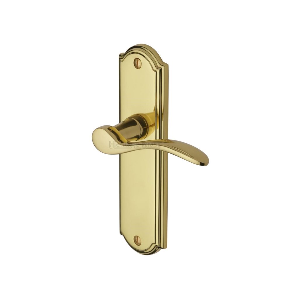 Heritage Brass Door Handle Lever Lock Verona Small Design Polished Brass Finish 1