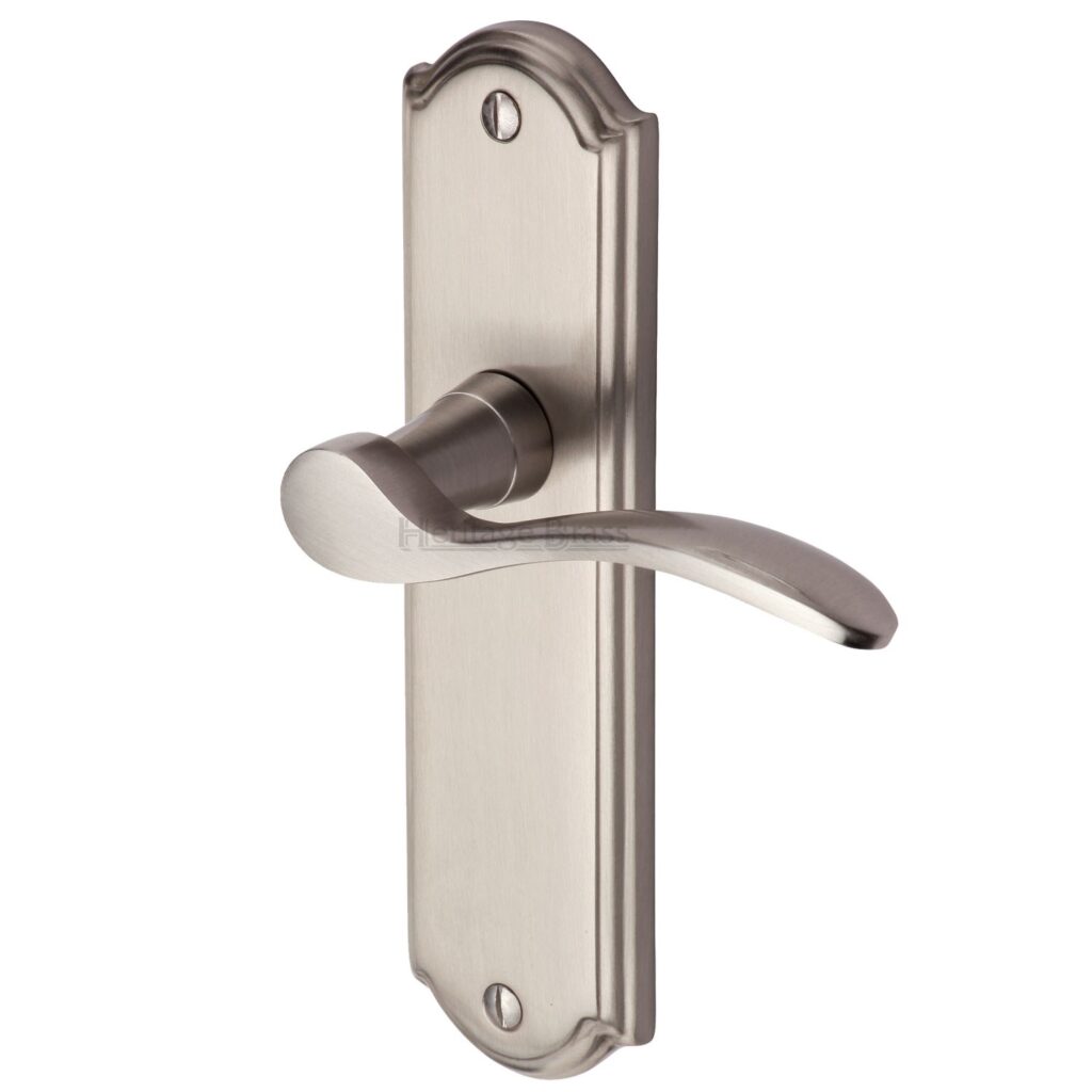 Heritage Brass Door Handle Lever Lock Verona Small Design Satin Nickel Finish 1