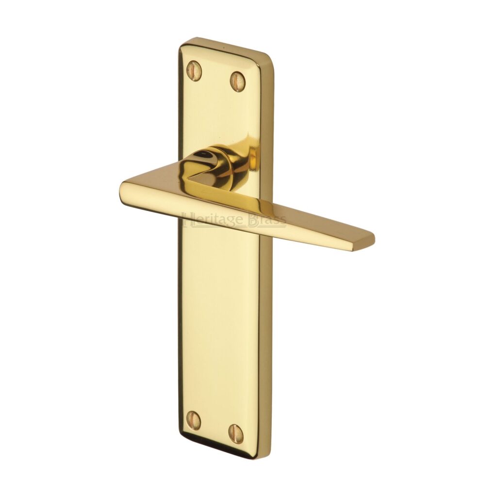 Heritage Brass Door Handle Lever Lock Lisboa Design Polished Brass Finish 1