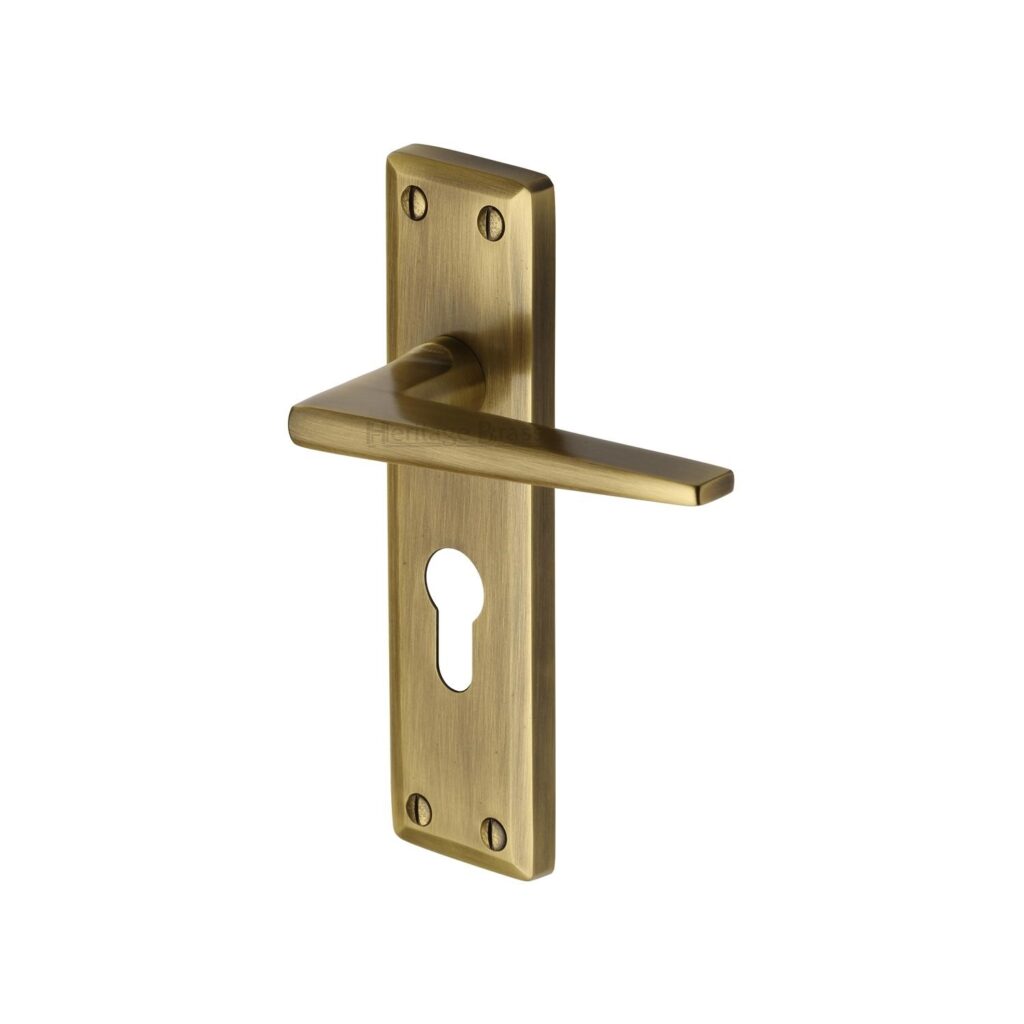Heritage Brass Door Handle for Bathroom Lisboa Design Polished Brass Finish 1