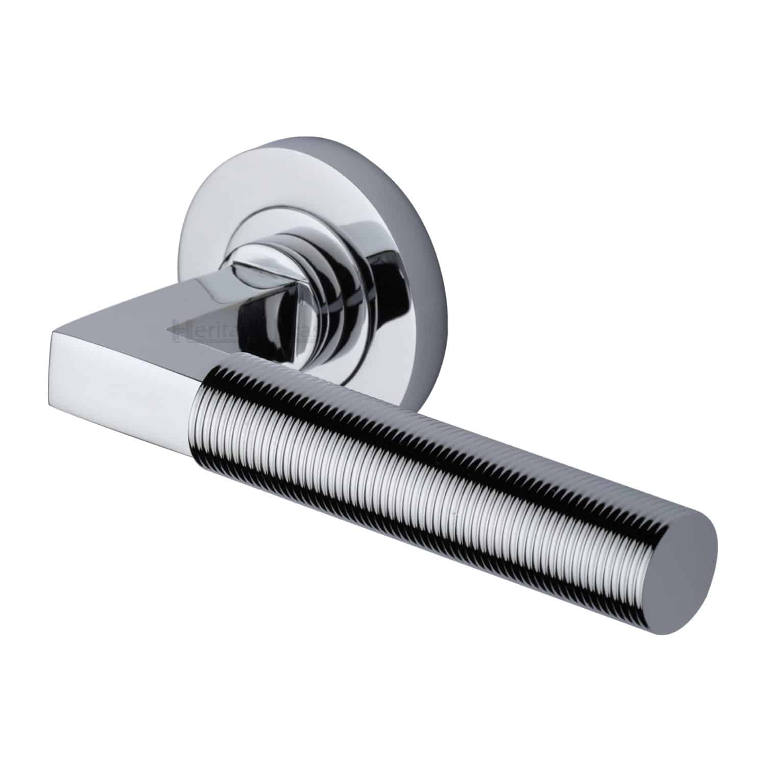 Heritage Brass Door Handle Lever on Rose Spectral Design Polished Chrome Finish Handles At Heart