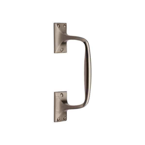 Heritage Brass Door Handle Lever Latch on Round Rose Bauhaus Mitre Design Satin Nickel Finish 1